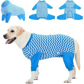 LovinPet Dog Recovery Suit for Large Medium Dogs Dog Bodysuit for Abdominal Wound After Surgery Leg wrap,Wavy Blue,Post-Operative Vest E-Collar Alternative Cut-Out Design of Abdomen,3XL