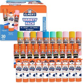 Elmer's Glue Stick Variety Pack, Featuring BlooStick Buddies, Disappearing Purple, and Scented Glue Sticks, Assorted, 30 Count