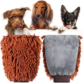 1 Pair Dog Dry Bath Gloves Chenille Microfiber Pet Hair Washing Gloves Paw Cleaning Mitts Dog Bath Supplies for Cats Rabbits and Horses Suitable for Long/Short/Poodle Fur(Brown)