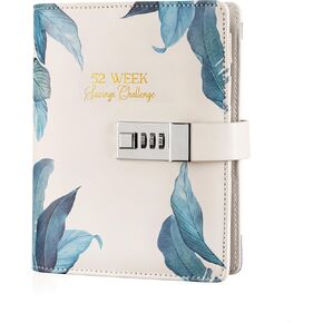 52 Week Savings Challenge Binder – Savings Challenges Book With Envelopes - Premium Budget Binder With Cash Envelopes - Budget Planner for Life Goals - Leafy Blues