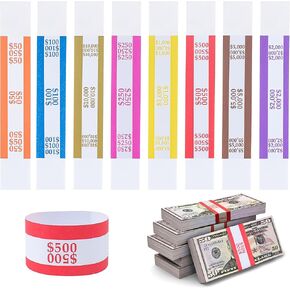 400 PCS Money Bands for Cash, Self Sealing Currency Straps Wrappers for Bills, Money Wraps Bundles Band Pack, 8 Assorted Colors (50pcs of Each Color)