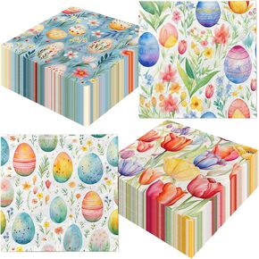 40 Pack Easter Paper Napkins Easter Eggs Tulips Disposable Napkins Spring Floral Luncheon Decorative Napkins for Birthday Baby Shower Wedding Party Supplies