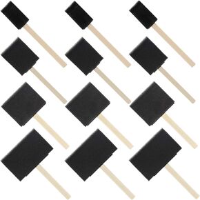 12 Pack Foam Brushes Set Wood Handle Sponge Paint Brush Stippler Applicator for Painting Craft DIY Art Picture Puzzle Acrylic Stain Varnish Polyurethane Project (1'' 2'' 3'' and 4'')