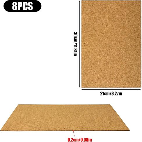 8pcs Self-Adhesive Cork Sheet, 11.81x8.27x0.08 Inch Cork Backing for Coasters Square Cork Board with Adhesive Backed Cork Roll Pads Plant Coasters Cork Tiles Sheet Mats for Coasters DIY Crafts in Saudi Arabia