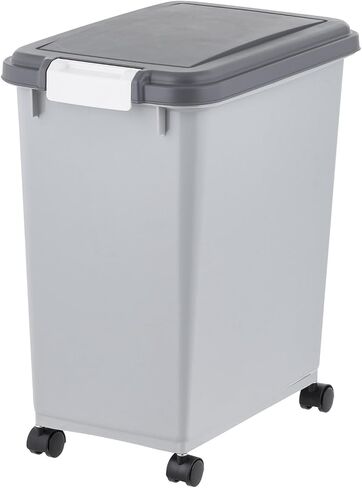 IRIS USA Dog Food Storage Container, 30 lbs & 11 lbs Combo, Cat Food Storage Container, Dog Treat Container, Airtight, Stackable, 2-Cup Scoop, Wheels, Easy Mobility, Black in Saudi Arabia