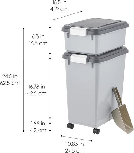 IRIS USA Dog Food Storage Container, 30 lbs & 11 lbs Combo, Cat Food Storage Container, Dog Treat Container, Airtight, Stackable, 2-Cup Scoop, Wheels, Easy Mobility, Black in Saudi Arabia