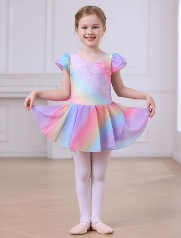 MdnMd Girls Dance Ballet Leotards Dresses for Toddler Ballerina Outfit Skirt Hollow Knot Back Flutter Sleeve in Saudi Arabia