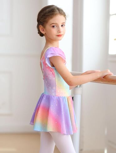 MdnMd Girls Dance Ballet Leotards Dresses for Toddler Ballerina Outfit Skirt Hollow Knot Back Flutter Sleeve in Saudi Arabia