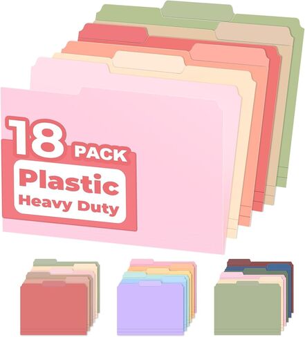 Sooez 18 Pack Plastic File Bolders ، مجلد ملف ملون بحجم الحروف الثقيلة مع علامة تبويب قابلة للمحو 1/3 ، أقوى من مجلد Manila ، مثالي للمستلزمات المكتبية للملفات ، ألوان عتيقة in Kuwait