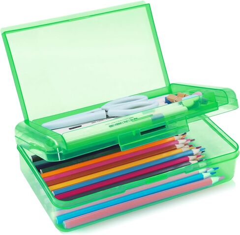1 Pack Double Layer Hard Pencil Cases, Plastic Translucent Pencil Box with Snap-Tight Lid for Pens, Pencils, School, Stylish Office Supplies Storage Organizer Box,Medium-sized (Blue) in Saudi Arabia