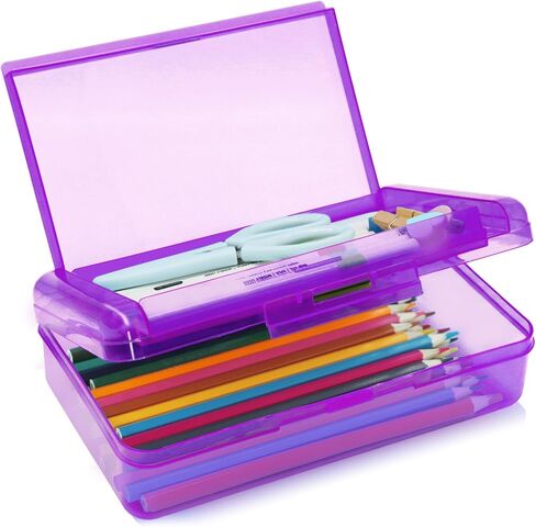 1 Pack Double Layer Hard Pencil Cases, Plastic Translucent Pencil Box with Snap-Tight Lid for Pens, Pencils, School, Stylish Office Supplies Storage Organizer Box,Medium-sized (Blue) in Saudi Arabia