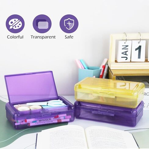 1 Pack Double Layer Hard Pencil Cases, Plastic Translucent Pencil Box with Snap-Tight Lid for Pens, Pencils, School, Stylish Office Supplies Storage Organizer Box,Medium-sized (Blue) in Saudi Arabia