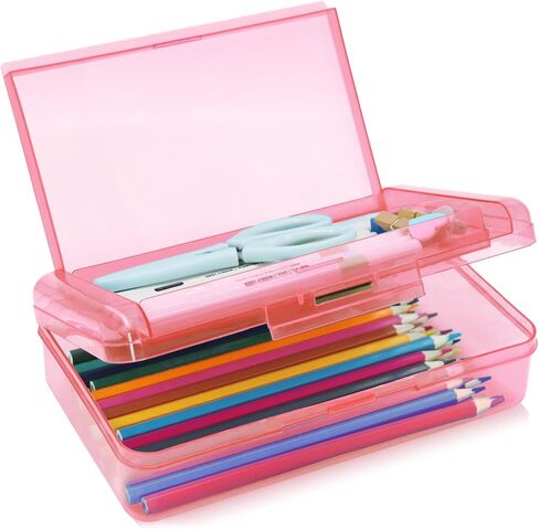 1 Pack Double Layer Hard Pencil Cases, Plastic Translucent Pencil Box with Snap-Tight Lid for Pens, Pencils, School, Stylish Office Supplies Storage Organizer Box,Medium-sized (Blue) in Saudi Arabia