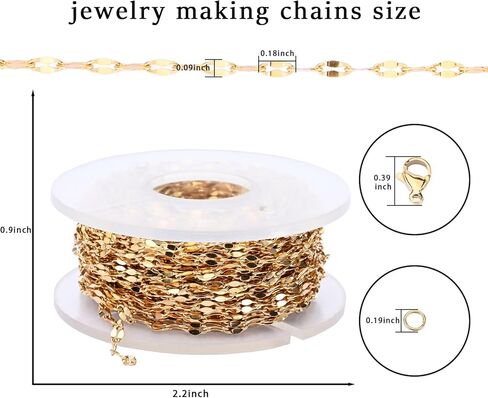 LOPROME 33 قدمًا سلاسل رابط الكابل من الفولاذ المقاوم للصدأ لصنع المجوهرات ، وسلسلة من الفولاذ المقاوم للصدأ مقاس 18 ألفًا مع مشابك جراد البحر وحلقات القفز لسلالة القلادة. in Kuwait