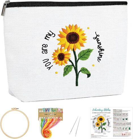 Louise Maelys Embroidery Kit for Beginners,Canvas Makeup Bag,Cross Stitch Kits for Adults,Arts Crafts Needlepoint-Daisy Floral Pattern in Kuwait