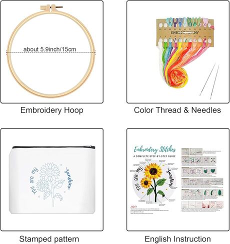 Louise Maelys Embroidery Kit for Beginners,Canvas Makeup Bag,Cross Stitch Kits for Adults,Arts Crafts Needlepoint-Daisy Floral Pattern in Kuwait