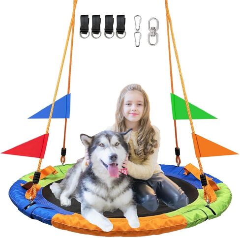 40 Inch Tree Swing for Kids Outdoor，Spider Web Tree Swing,850Lb Weight Capacity，900D Oxford Waterproof with Handles, with 71" Detachable Nylon Rope Swivel，for Backyard, Playground (40Inch-3Colors) in Kuwait