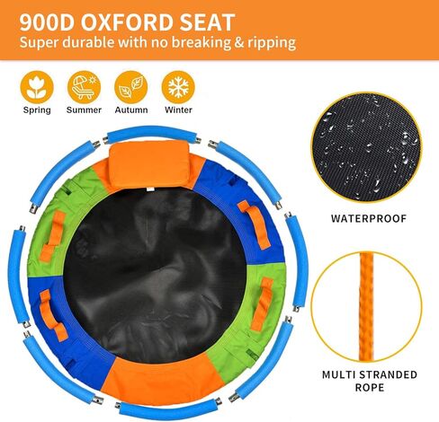 40 Inch Tree Swing for Kids Outdoor，Spider Web Tree Swing,850Lb Weight Capacity，900D Oxford Waterproof with Handles, with 71" Detachable Nylon Rope Swivel，for Backyard, Playground (40Inch-3Colors) in Kuwait