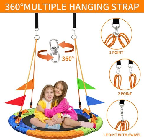 40 Inch Tree Swing for Kids Outdoor，Spider Web Tree Swing,850Lb Weight Capacity，900D Oxford Waterproof with Handles, with 71" Detachable Nylon Rope Swivel，for Backyard, Playground (40Inch-3Colors) in Kuwait