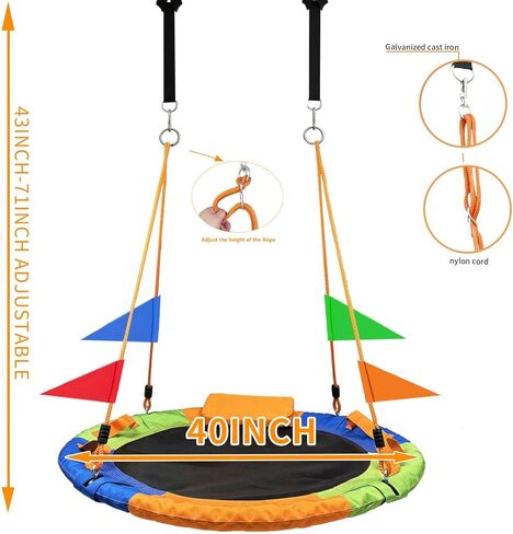 40 Inch Tree Swing for Kids Outdoor，Spider Web Tree Swing,850Lb Weight Capacity，900D Oxford Waterproof with Handles, with 71" Detachable Nylon Rope Swivel，for Backyard, Playground (40Inch-3Colors) in Kuwait