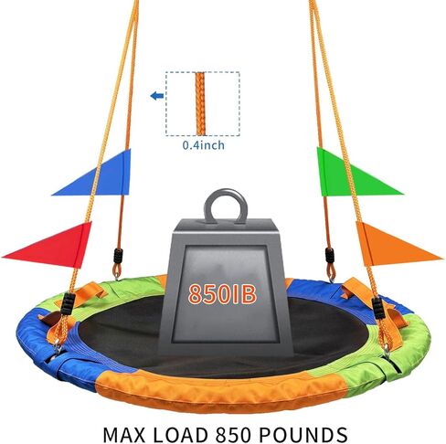 40 Inch Tree Swing for Kids Outdoor，Spider Web Tree Swing,850Lb Weight Capacity，900D Oxford Waterproof with Handles, with 71" Detachable Nylon Rope Swivel，for Backyard, Playground (40Inch-3Colors) in Kuwait