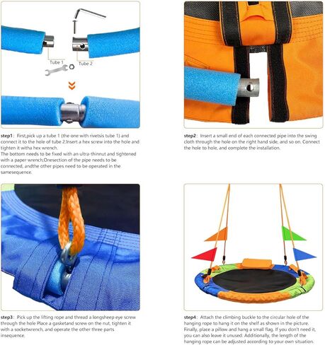 40 Inch Tree Swing for Kids Outdoor，Spider Web Tree Swing,850Lb Weight Capacity，900D Oxford Waterproof with Handles, with 71" Detachable Nylon Rope Swivel，for Backyard, Playground (40Inch-3Colors) in Kuwait