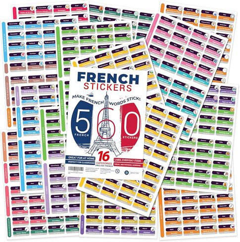 560 ملصقات ملصقات كلمات فرنسية/إنجليزية - مورد تعلم اللغة التعليمية للذاكرة والبصر - متعة في جميع أنحاء المنزل - الأطفال ، المدرسة الابتدائية ، الفصل الدراسي أو المدرسة المنزلية in Kuwait