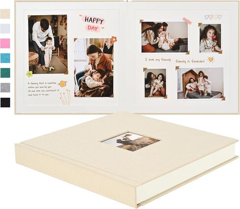 Pssoss 8x8 Inch DIY Scrapbook Album, Linen Hardcover, 40 Pages, Beige in Kuwait