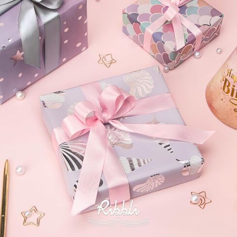 Ribbli Mermaid Scale Scallop Birthday Wrapping Paper 3 Rolls Pink and Lavender Purple Mermaid Wrapping Paper for Girls- Mini Roll 17 inch x 120 inch(10feet) Per Roll in Saudi Arabia