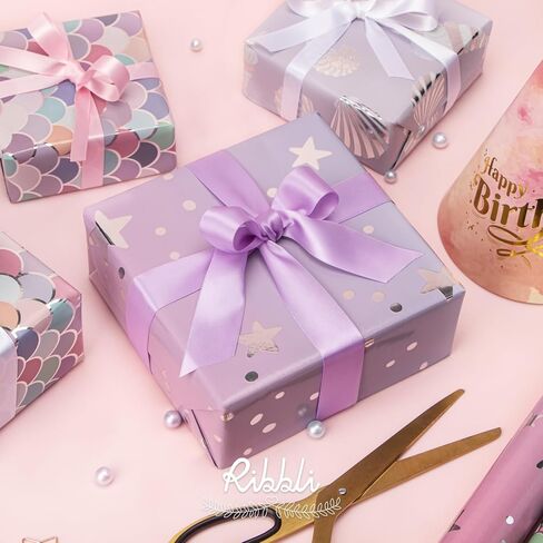 Ribbli Mermaid Scale Scallop Birthday Wrapping Paper 3 Rolls Pink and Lavender Purple Mermaid Wrapping Paper for Girls- Mini Roll 17 inch x 120 inch(10feet) Per Roll in Saudi Arabia