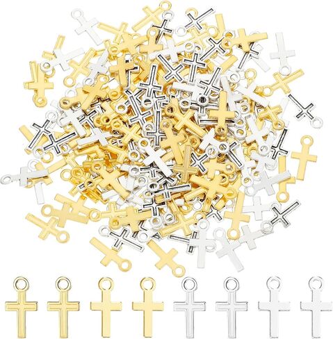 Kenning 200 Pcs 16 x 8 mm Mini Cross Charm Alloy Cross Mini Pendant Beads Cross Beads for Jewelry Making Crafting Findings Handmade Craft DIY in Saudi Arabia