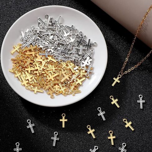 Kenning 200 Pcs 16 x 8 mm Mini Cross Charm Alloy Cross Mini Pendant Beads Cross Beads for Jewelry Making Crafting Findings Handmade Craft DIY in Saudi Arabia