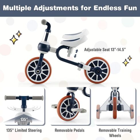 Baby فرحة 4 في 1 دراجة ثلاثية العجلات للأطفال الصغار ، أطفال توازن الأطفال Trike Bike مع مقعد قابل للتعديل ، الدواسات والعجلات ، لعبة Boy Girl Ride-On in Kuwait