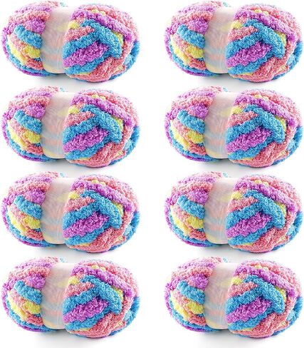 8 Pack Chunky Yarn for Hand Knitting - Chunky Chenille Blanket Yarn for Crocheting - Jumbo Fluffy Yarn for Crochet - Super Bulky Yarn 28.4 yds 7.7 oz Each Skein (Macaroon) in Saudi Arabia