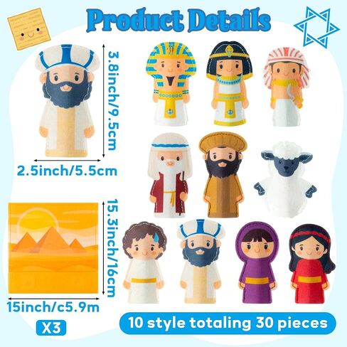 WATINC Passover Felt Finger Puppets - 33Pcs Passover Storytelling Role Play Finger Puppet with Scenario Bags Set, Party Favors Supplies School Fun Story Activities Kids Early Education (Characters) in Kuwait