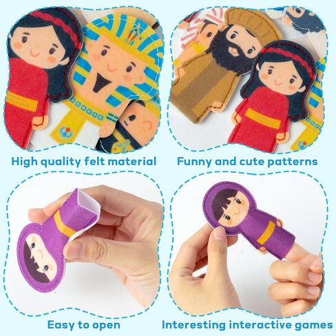 WATINC Passover Felt Finger Puppets - 33Pcs Passover Storytelling Role Play Finger Puppet with Scenario Bags Set, Party Favors Supplies School Fun Story Activities Kids Early Education (Characters) in Kuwait