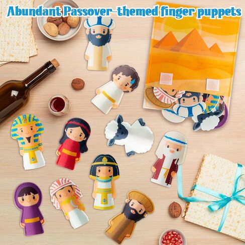 WATINC Passover Felt Finger Puppets - 33Pcs Passover Storytelling Role Play Finger Puppet with Scenario Bags Set, Party Favors Supplies School Fun Story Activities Kids Early Education (Characters) in Kuwait