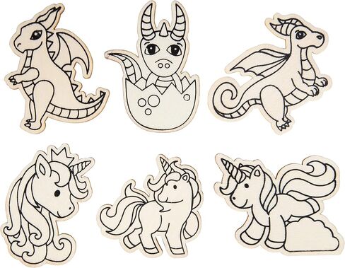 SCS Direct Kids Party Wood Painting Craft Kits (20ct) -Unicorns & Dragons- Each Kit Has its Own Brush, Paint, & Figure- Unique Birthday Party Activity, Favors or Classroom School Activity Gift in Saudi Arabia