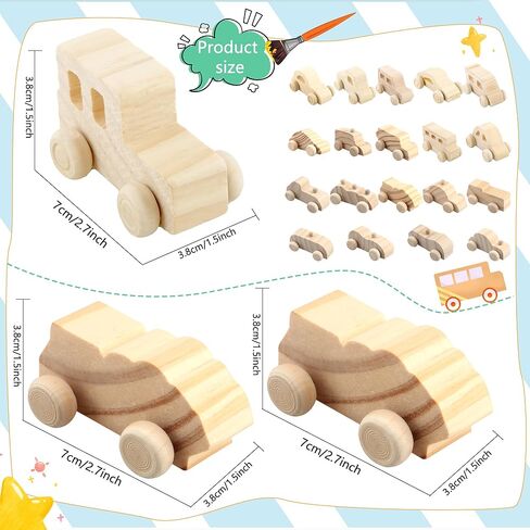 20 حزمة خشبية DIY Craft Cars ألعاب خشبية غير قابلة للطلاء للأطفال DIY Project Project School School Home ، 20 Styles in Kuwait
