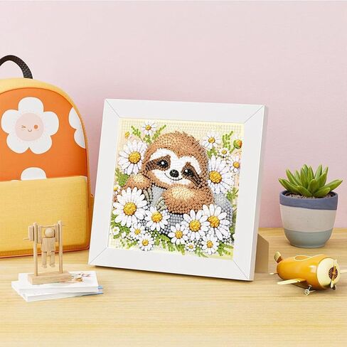 ajepon Sloth Diamond Art Kits for Kids with Frame,Sloths Diamond Art for Kids Ages 8-12,Animal Diamond Painting Kits for Kids with Beautiful Package for Gift Home Wall Decor(7x7inch) in Kuwait