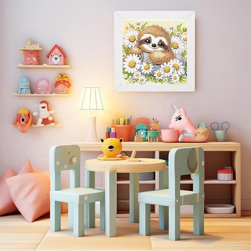 ajepon Sloth Diamond Art Kits for Kids with Frame,Sloths Diamond Art for Kids Ages 8-12,Animal Diamond Painting Kits for Kids with Beautiful Package for Gift Home Wall Decor(7x7inch) in Kuwait