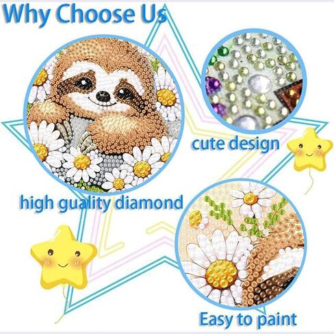 ajepon Sloth Diamond Art Kits for Kids with Frame,Sloths Diamond Art for Kids Ages 8-12,Animal Diamond Painting Kits for Kids with Beautiful Package for Gift Home Wall Decor(7x7inch) in Kuwait