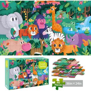 TAOZI&LIZHI Jumbo Jigsaw Puzzles, Jungle Animals, Large Floor Puzzle for Kids Ages 3-5, 4-8, Christmas Toddler Puzzles with Hand-held Gift Box, Preschool Learning & Education Toys(46 pcs, 2 x 3 feet)