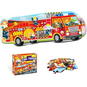Big Red Fire Truck 4-Foot Long Jumbo Floor Puzzle - 24 Extra-Large Pieces, Fun Educational Toy for Kids Ages 3+, Durable & Easy to Assemble