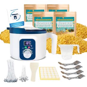Beeswax Candle Making Kit for Adult, 4lb Beeswax for Candle Making, Including Organic Beeswax with Digital Wax Melter, Cotton Wick, Wick Stickers