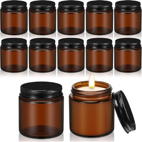 Zhehao 12 pcs 4 أوقية شمعة زجاجية مع أغطية العنبر جولة حاوية شمعة علب تعليب الحاويات ماسون الحاويات