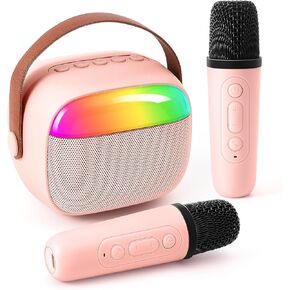 Mini Karaoke Machine for Kids, Portable Bluetooth Karaoke Speaker with 2 Wireless Microphones and Lights, Christmas Birthday Toys Gifts for Girls Boys Ages 4, 5, 6, 7, 8, 9, 10, 12+ Family Home Party