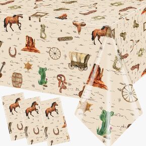 Western Birthday Party Decorations Tablecloth 3 Pcs Western Cowboy Party Table Cover Western Plastic Tablecloth for Western Rodeo Cowboy Birthday Party Baby Shower