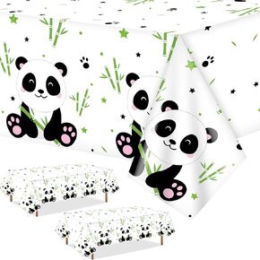 Coume 3 Pack Panda Tablecloth Birthday Party Supplies Panda Plastic Theme Table Cover for Birthday Party Decorations, 54 x 108 Inches (Classic Style)