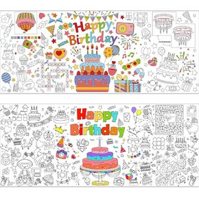 WOPAZOM 2PCS Giant Coloring Poster, 72X31 Happy Birthday Drawing Paper Coloring Tablecloth,Kids Art Crafts Coloring Mat for School Parties Special Events Decoration